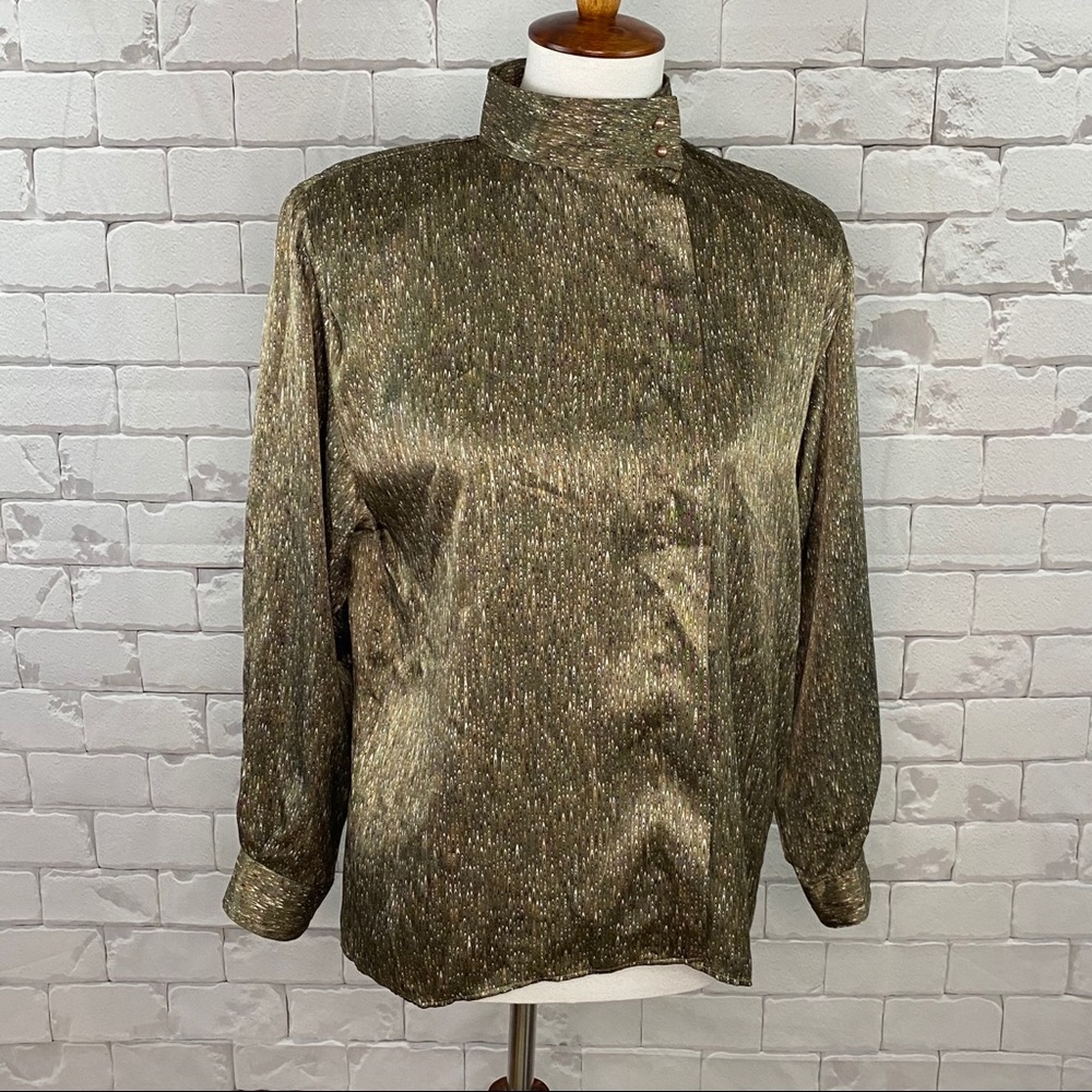 Vintage Stuart Lang Peacock Print Blouse Size 6